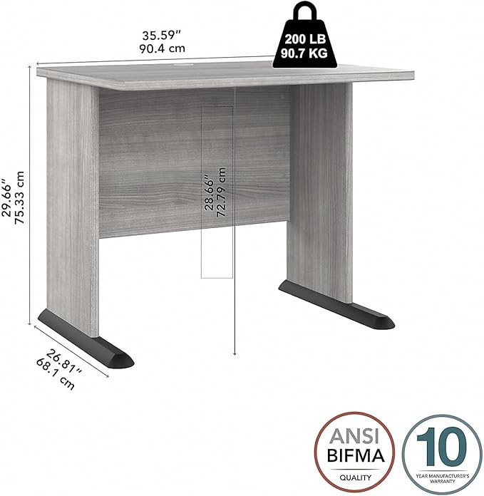 Bush Business Furniture Studio A Small Computer Desk, Commercial-Grade Gaming and Work Table for Home or Professional Office, 36W, Platinum Gray - LeafyLoom
