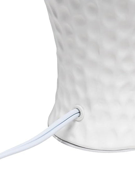 Simple Designs LT2004-WHT Hammered Stucco Curvy Ceramic Table Lamp, White - LeafyLoom