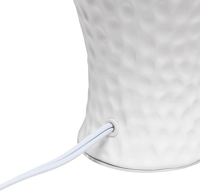 Simple Designs LT2004-WHT Hammered Stucco Curvy Ceramic Table Lamp, White - LeafyLoom