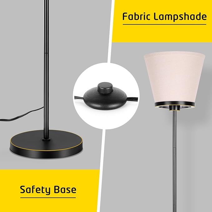 Led Floor Lamp for Bedroom, Black Floor Lamp Standing Lamp for Living Room Reading Office, 3 Color Temperatures 68 inch Tall Floor Lamp. 15W Bulb Included. - LeafyLoom