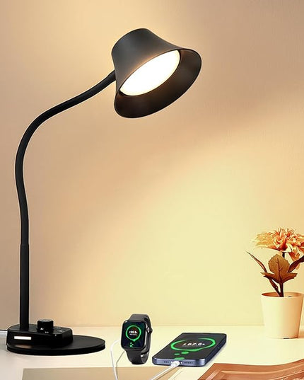BOHON LED Desk Lamp for Home Office, Fully Dimmable Bedside Lamps with USB A and C Charging Port, 5 Colors Reading Lamp with Night Light, Auto Timer, Table Lamp for College Dorm Room Black - LeafyLoom