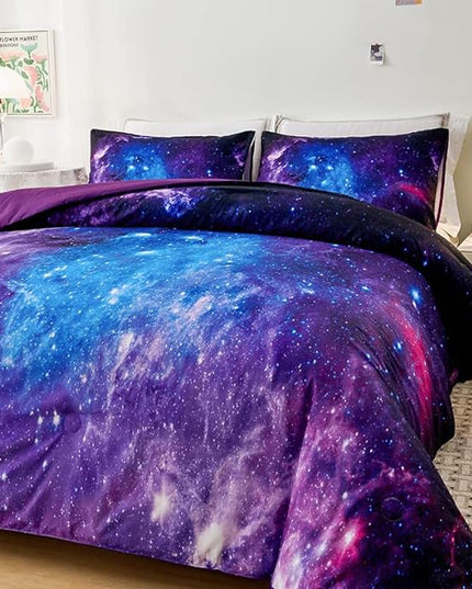 Purple Comforter Set for Girls,Galaxy Comforter Set for Boys Kids,Space Bedding King,Kids Comforter Set for Girls,Galaxy Bedding Set King with Pillowcases - LeafyLoom