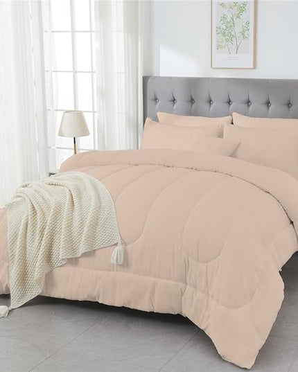 3 Piece Solid Color All Season Bedding Comforter Set Microfiber Soft Lightweight Bedding Set for Kids Teens Adults Room Decor with 1 Comforter and 2 Pillowcases King - LeafyLoom