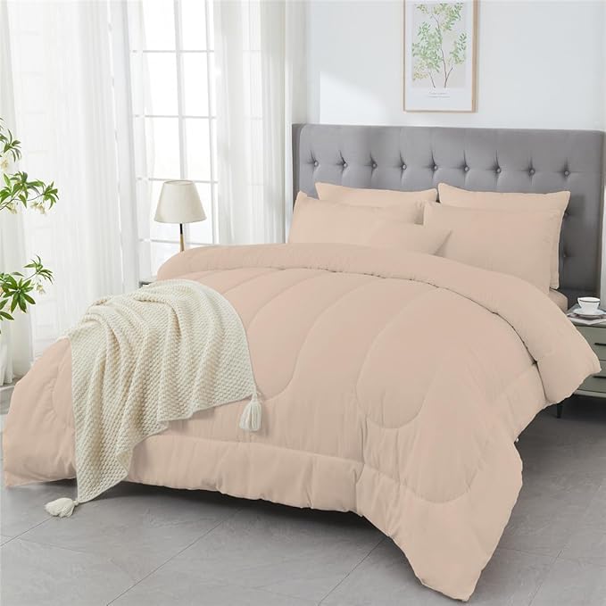 3 Piece Solid Color All Season Bedding Comforter Set Microfiber Soft Lightweight Bedding Set for Kids Teens Adults Room Decor with 1 Comforter and 2 Pillowcases King - LeafyLoom
