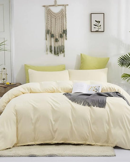 Light Yellow Comforter Set Queen Off White Bedding Set Beige Comforter Set Queen Men Breathable Ivory Bedding Set Women Soft Off White Queen Ivory Bedding Comforter Set Queen - LeafyLoom