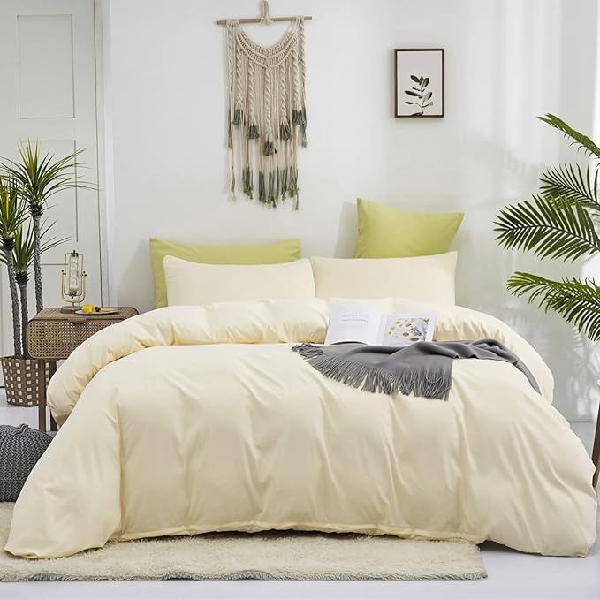 Light Yellow Comforter Set Queen Off White Bedding Set Beige Comforter Set Queen Men Breathable Ivory Bedding Set Women Soft Off White Queen Ivory Bedding Comforter Set Queen - LeafyLoom