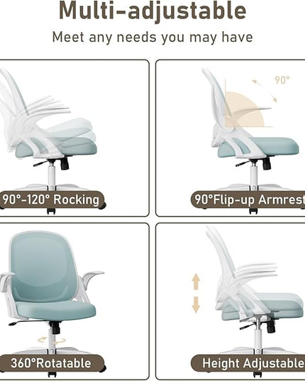 Home Office Chair Work Desk Chair Comfort Ergonomic Swivel Computer Chair, Breathable Mesh Desk Chair, Lumbar Support Task Chair with Wheels and Flip-up Arms and Adjustable Height - LeafyLoom