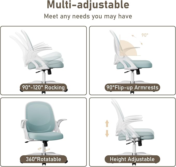 Home Office Chair Work Desk Chair Comfort Ergonomic Swivel Computer Chair, Breathable Mesh Desk Chair, Lumbar Support Task Chair with Wheels and Flip-up Arms and Adjustable Height - LeafyLoom