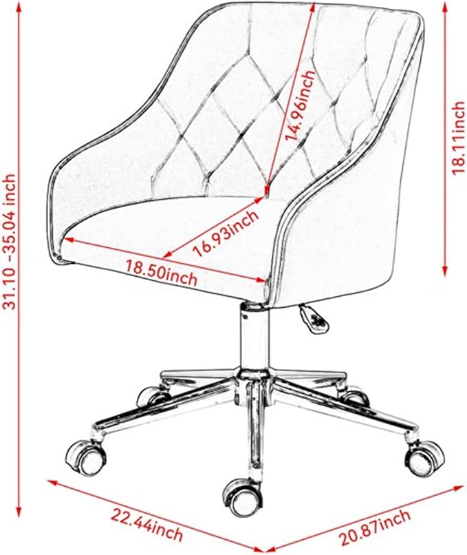 Velvet Desk Chair Vanity Chair for Makeup with Wheels and Back Home Office Chair Adjustable Rolling Swivel Chair for Bedroom Vanity Room Blue - LeafyLoom