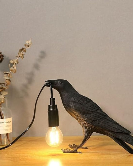Raven Desk Lamp, Raven Lamp, Bird Lamp, Resin LED Bird Lamp for Bedroom/Office/Living Room/Farmhouse Art Deco with Plug - LeafyLoom