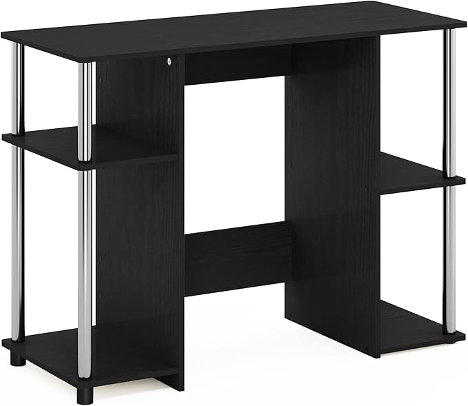 Furinno Jaya Computer Study Desk, Americano/Stainless Steel - LeafyLoom