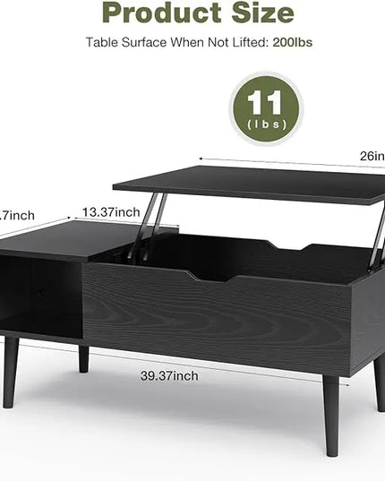 OLIXIS Modern Lift Top Coffee Table Wooden Furniture with Storage Shelf and Hidden Compartment for Living Room Office, Black - LeafyLoom
