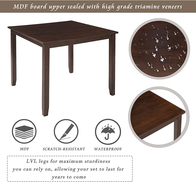 NicBex Small Dining Table Set for 4 Breakfast Nook Table Set 5 Piece Dining Table Set Industrial Wooden Kitchen Table and 4 Chairs for Dining Room, Living Room, Espresso - LeafyLoom