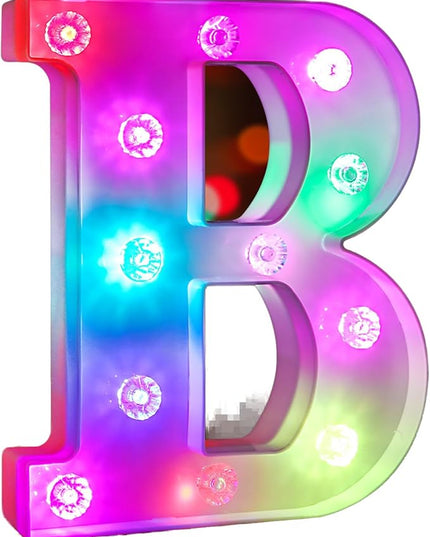 Glintee Light Up Letters Letter Lights - Colorful LED Letters Lights Alphabet for Romantic Valentines Day Night Lights Wedding Birthday Party Home Bar Decor- (Colorful B) - LeafyLoom