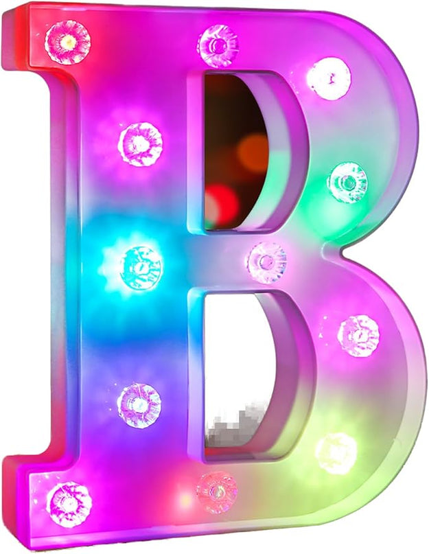 Glintee Light Up Letters Letter Lights - Colorful LED Letters Lights Alphabet for Romantic Valentines Day Night Lights Wedding Birthday Party Home Bar Decor- (Colorful B) - LeafyLoom