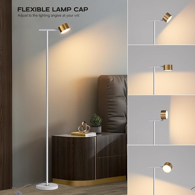 Floor Lamp for bedroom, 3 Color Temperatures Floor Reading Lamp with Flexible Lamp Cap, Modern Bedroom Floor Lamps for Living Room, Simple Design Standing Lamp for Office Working Study, White - LeafyLoom