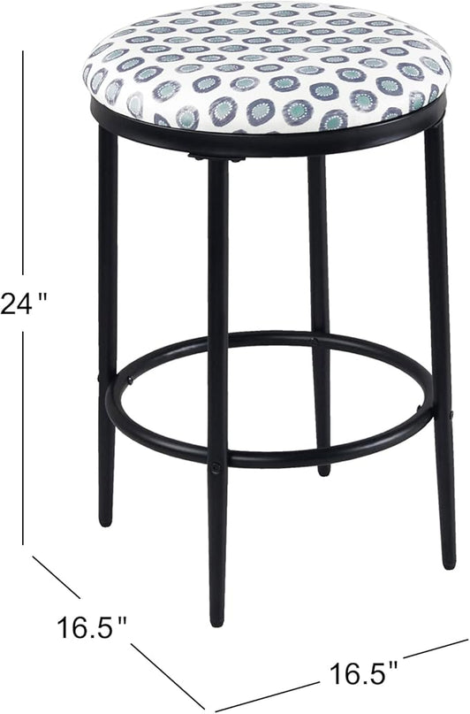 HomePop Upholstered Metal Barstool, Fabric Side Chairs for Dining Room, Kitchen and Living Room - Small Green Medallion Ikat Print - LeafyLoom