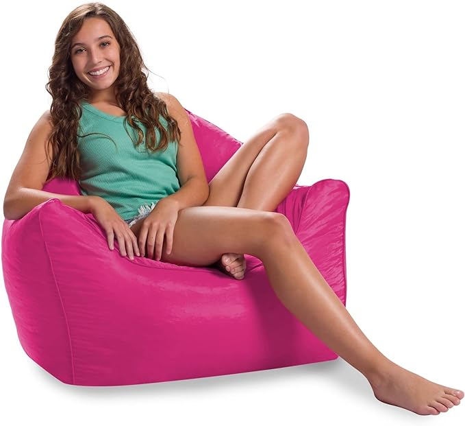 Posh Creations Structured Comfy Bean Bag Chair for Gaming, Reading, and Watching TV, Malibu Lounge, Soft Nylon-Pink - LeafyLoom
