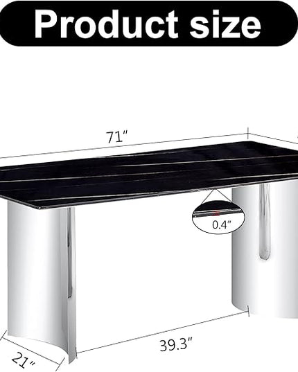 NicBex Modern Minimalist Dining Table Black Imitation Marble Glass Desktop is Equipped with Silver Metal Legs Suitable for Restaurants and Living Rooms, Black + Silver - LeafyLoom
