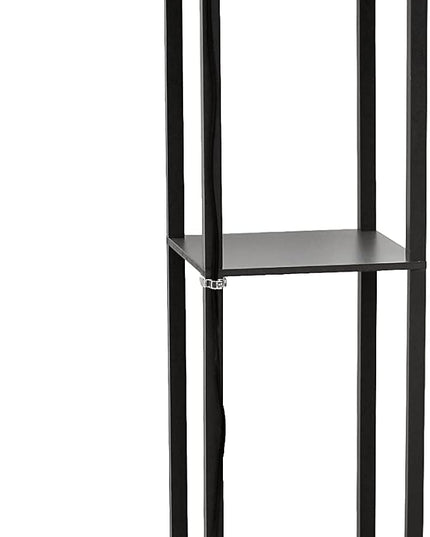 Simple Designs LF1037-BLK Floor Lamp Etagere Organizer Storage Shelf with 2 USB Charging Ports, 1 Charging Outlet and Linen Shade, Black - LeafyLoom