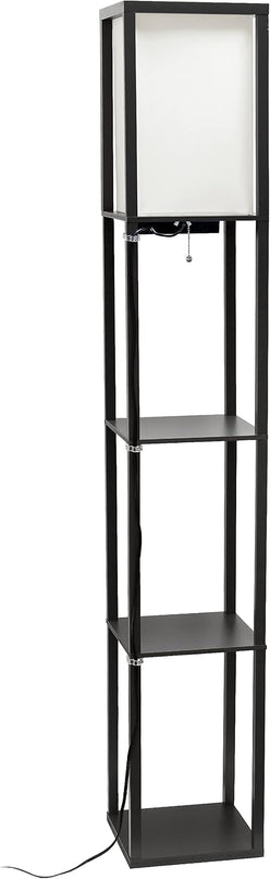 Simple Designs LF1037-BLK Floor Lamp Etagere Organizer Storage Shelf with 2 USB Charging Ports, 1 Charging Outlet and Linen Shade, Black - LeafyLoom
