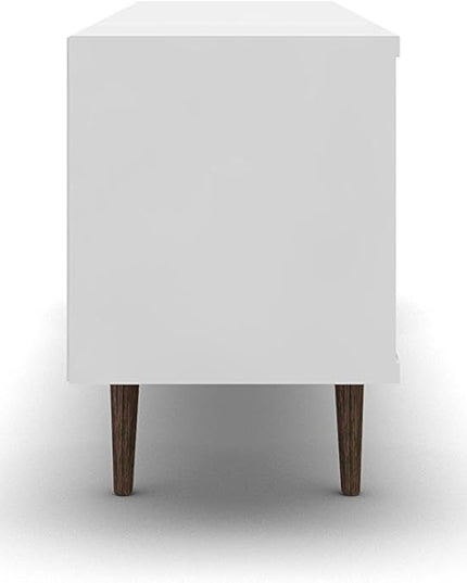 Manhattan Comfort Liberty Mid Century Modern TV Stand for Televisions up to 60 Inches, Bedroom and Living Room Entertainment Center with Storage, Shelves, and Cabinet, 63" Wide, White - LeafyLoom