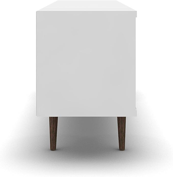 Manhattan Comfort Liberty Mid Century Modern TV Stand for Televisions up to 60 Inches, Bedroom and Living Room Entertainment Center with Storage, Shelves, and Cabinet, 63" Wide, White - LeafyLoom