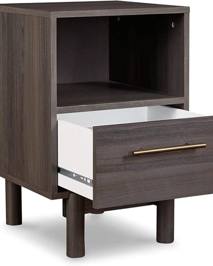 Signature Design by Ashley Brymont Mid-Century Modern 1 Drawer Nightstand, Dark Gray - LeafyLoom