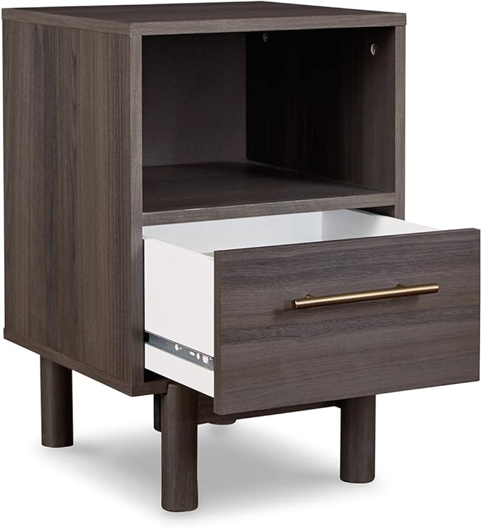 Signature Design by Ashley Brymont Mid-Century Modern 1 Drawer Nightstand, Dark Gray - LeafyLoom