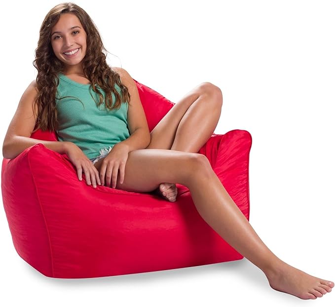 Posh Creations Structured Comfy Bean Bag Chair for Gaming, Reading, and Watching TV, Malibu Lounge, Soft Nylon-Red - LeafyLoom