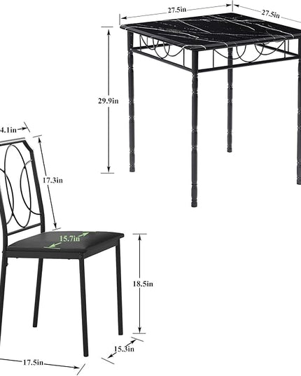 VECELO 3 Pieces Sets,43.3" Table&Chairs for 2,Industrial Counter Height Tabletop with Bar Stools, Rectangle Breakfast Chairs, Living Room, Apartment, Dining Table for 2, Black 1 - LeafyLoom