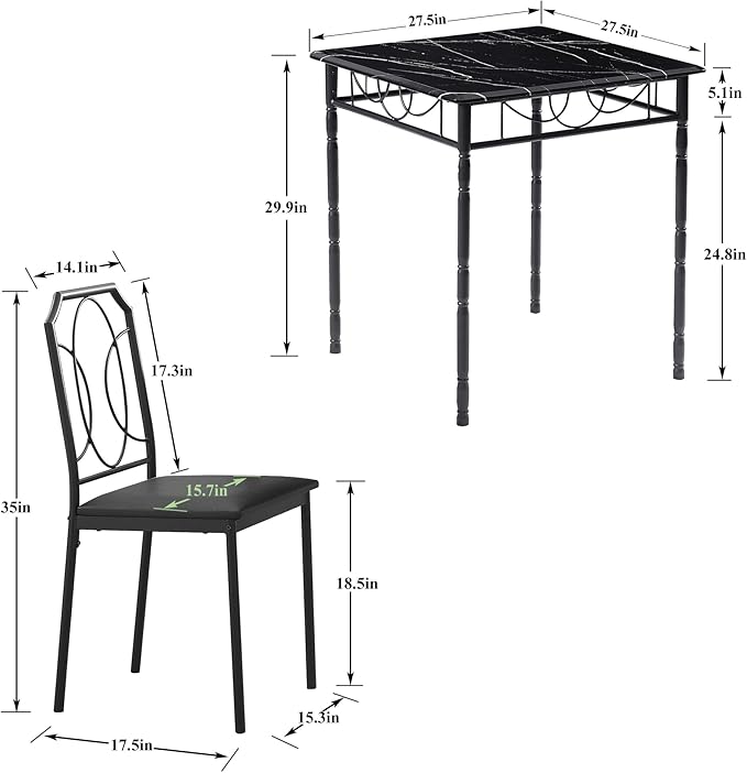 VECELO 3 Pieces Sets,43.3" Table&Chairs for 2,Industrial Counter Height Tabletop with Bar Stools, Rectangle Breakfast Chairs, Living Room, Apartment, Dining Table for 2, Black 1 - LeafyLoom