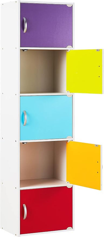 HODEDAH IMPORT Bookcase, Rainbow, 5 Door - LeafyLoom