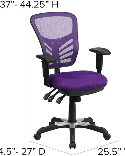 Flash Furniture Nicholas Mid-Back Swivel Office and Gaming Chair, Ergonomic Mesh Office Chair with Adjustable Lumbar Support and Height, Purple - LeafyLoom