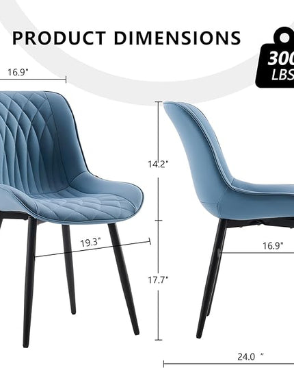 YOUNIKE Blue Dining Chairs set of 2 with High Backs Mid Century Modern Kitchen & Dining Room Chairs PU Faux Leather Upholstered sillas de comedor Comfortable Large Padded Accent Chairs with Metal Legs - LeafyLoom