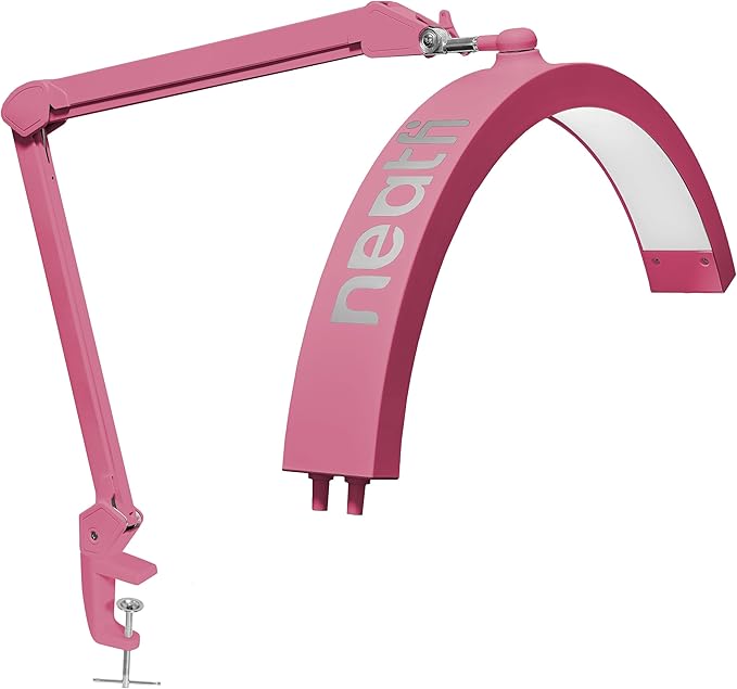 Neatfi Half Moon LED Table Lamp for Estheticians, Nail Tech, and Cosmetician for Nail Art, Facial, Waxing, Threading and Tattoo (with Clamp, Pink) - LeafyLoom