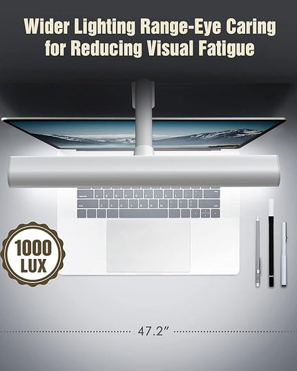 LED Desk Lamp with Clamp, 10W Desk Lamps for Home Office, Eye-caring Computer Monitor Light, 3 Color Modes, Dimmable & Touch Control, Architect Desk Light for Drawing,Workbench-1000LM,White - LeafyLoom