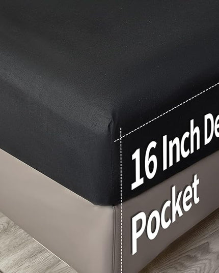 Bed Sheet Set - Brushed Microfiber Bedding - Wrinkle, Fade-Hotel Sheet- Deep Pockets - Easy Fit - Breathable & Cooling Sheets- 4 Piece(Queen,Black) - LeafyLoom