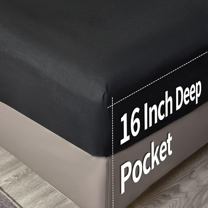 Bed Sheet Set - Brushed Microfiber Bedding - Wrinkle, Fade-Hotel Sheet- Deep Pockets - Easy Fit - Breathable & Cooling Sheets- 4 Piece(Queen,Black) - LeafyLoom