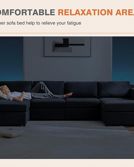 Sweetcrispy Convertible Modular Sectional Sofa, 6 Seat 6 Back Sectional Couches for Living Room, U-Shaped Modern Fabric Modular Sofa Sleeper with Double Chaise for Home, Apartment, Dorm, Dark Grey - LeafyLoom