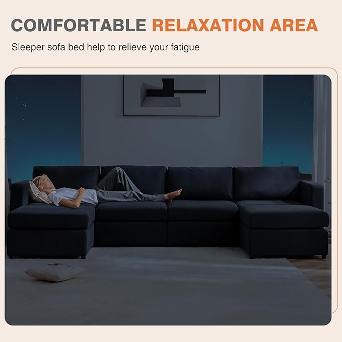 Sweetcrispy Convertible Modular Sectional Sofa, 6 Seat 6 Back Sectional Couches for Living Room, U-Shaped Modern Fabric Modular Sofa Sleeper with Double Chaise for Home, Apartment, Dorm, Dark Grey - LeafyLoom