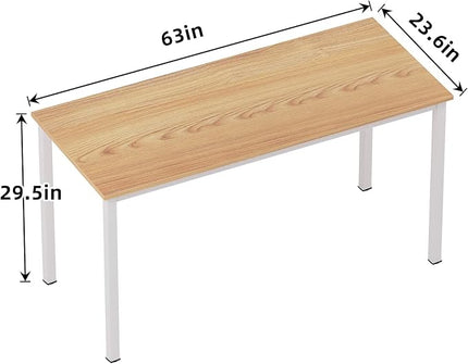 SogesGame Computer Desk, 63 inches Office Desk Computer Table Study Writing Desk Workstation for Home Office, Dining Table Teak White - LeafyLoom