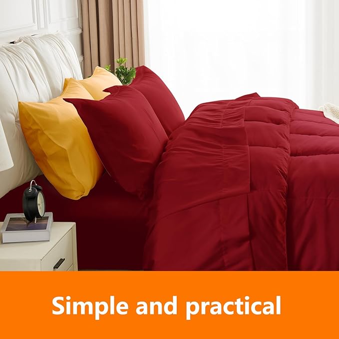 King Size Comforter Set - 3 Pieces, 1 Reversible Comforter and 2 Pillowcases,Soft Quilted Warm Fluffy Cooling Bedding for All Season,Red - LeafyLoom