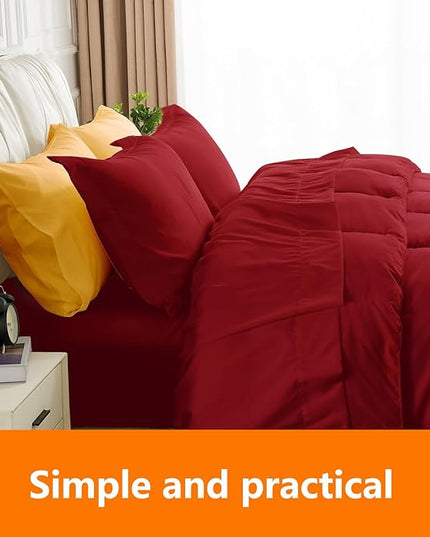 Full Size Comforter Set - 3 Pieces, 1 Reversible Comforter and 2 Pillowcases,Soft Quilted Warm Fluffy Cooling Bedding for All Season,Red - LeafyLoom