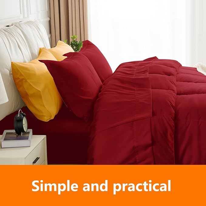 Full Size Comforter Set - 3 Pieces, 1 Reversible Comforter and 2 Pillowcases,Soft Quilted Warm Fluffy Cooling Bedding for All Season,Red - LeafyLoom