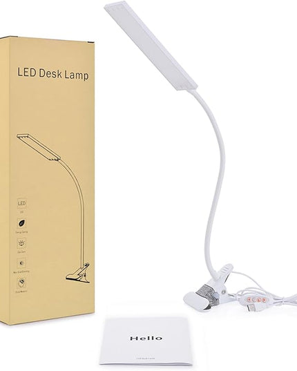 LED Desk Lamp Dimmable Eye-Caring Table Lamp Reading Light Office Light Adjustable 3 Color Modes,14 Brightness Levels, Gooseneck Flexible Clip-on Light for Studying, 5W-White - LeafyLoom
