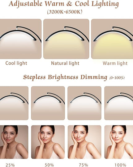 Flyhare Lash Light Led Floor Lamp for Eyelash Extensions - Half Moon Lash Tech Light with Storage Tray - Adjustable Brightness & Height - Ideal for Tattoo Artists Nail Lash Tech - LeafyLoom