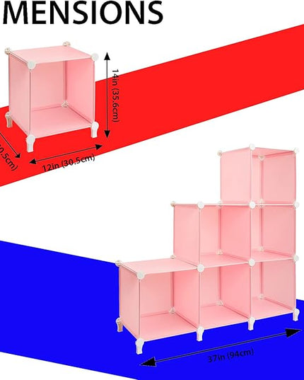 Gold Armour Cube Storage 6-Cube Bookshelf Closet Organizer Storage Shelves Shelf Cubes Organizer Plastic Square Book Shelf Bookcase DIY Closet Cabinet Organizer Shelving for Home Office Bedroom (Pink) - LeafyLoom
