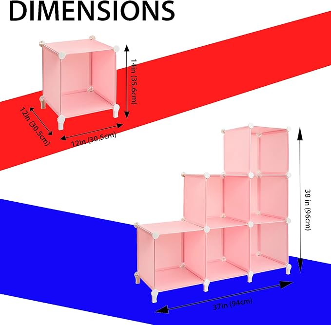 Gold Armour Cube Storage 6-Cube Bookshelf Closet Organizer Storage Shelves Shelf Cubes Organizer Plastic Square Book Shelf Bookcase DIY Closet Cabinet Organizer Shelving for Home Office Bedroom (Pink) - LeafyLoom