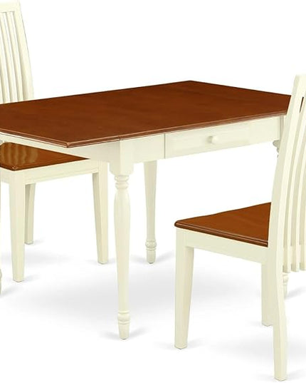 East West Furniture Monza 3 Piece Room Set Contains a Rectangle Kitchen Table with Dropleaf and 2 Dining Chairs, 36x54 Inch, Buttermilk & Cherry - LeafyLoom